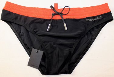 DSQUARED2 SWIMSUIT $285 BLACK LOGO SWIM BRIEFS BEACHWEAR BATHING SLIP MED 50 NEW