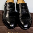 GUCCI SHOES $645 BLACK CALFSKIN LOGO SCRIPT ORNAMENTED OXFORDS 8.5 41.5e NEW