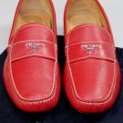 PRADA SHOES $670 RED SAFFIANO LEATHER LOGO ORNAMENTED VAMP DRIVER 9.5 42.5 NEW