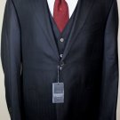 CORNELIANI SUIT $2895 BLACK REP STRIPE SP100's WOOL 2-BTN 3-PC SUIT 44R 54e NEW