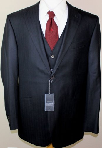CORNELIANI SUIT $2895 BLACK REP STRIPE SP100's WOOL 2-BTN 3-PC SUIT 44R 54e NEW