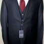 CORNELIANI SUIT $2895 BLACK REP STRIPE SP100's WOOL 2-BTN 3-PC SUIT 44R 54e NEW