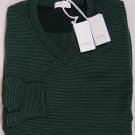 MALO SWEATER $850 DK GREEN/NAVY STRIPED 100%CASHMERE V-NECK JUMPER L 52e NEW