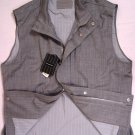 ZEGNA VEST $1950 GRAY ELEMENTS MICRONSPHERE WOOL/SILK/LEATHER GILET XL 54e NEW