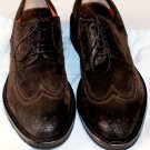 SANTONI SHOES $795 BROWN SUEDE OILED WINGTIP TOE ORNAMENT BLUCHER 11.5 44.5e NEW