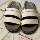 SALVATORE FERRAGAMO SHOES $395 IVORY WOVEN STRAP LOGO BUCKLED SANDAL 12 45e NEW