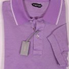 TOM FORD POLO $850 PURPLE/SILVER 2-BTN COTTON/SILK LOGO POLO XXL 56e NEW