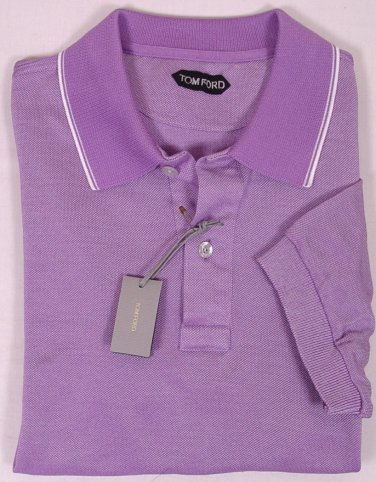 TOM FORD POLO $850 PURPLE/SILVER 2-BTN COTTON/SILK LOGO POLO XXL 56e NEW