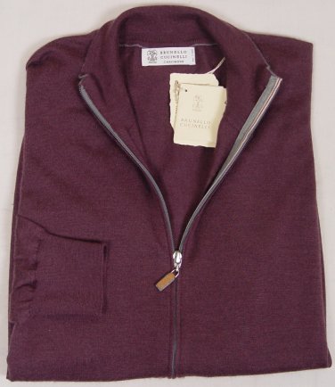 BRUNELLO CUCINELLI SWEATER PLUM/GRAY CASHMERE/SILK DUAL ZIP BOMBER XXL 56 NEW