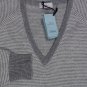 MALO SWEATER $890 GRAY STRIPED 100%CASHMERE V-NECK JUMPER XXL 56e NEW