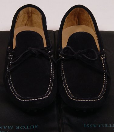 SUTOR MANTELLASSI SHOES $545 BLACK PEBBLED SOLE HANDMADE TIED DRIVER 9 42e NEW