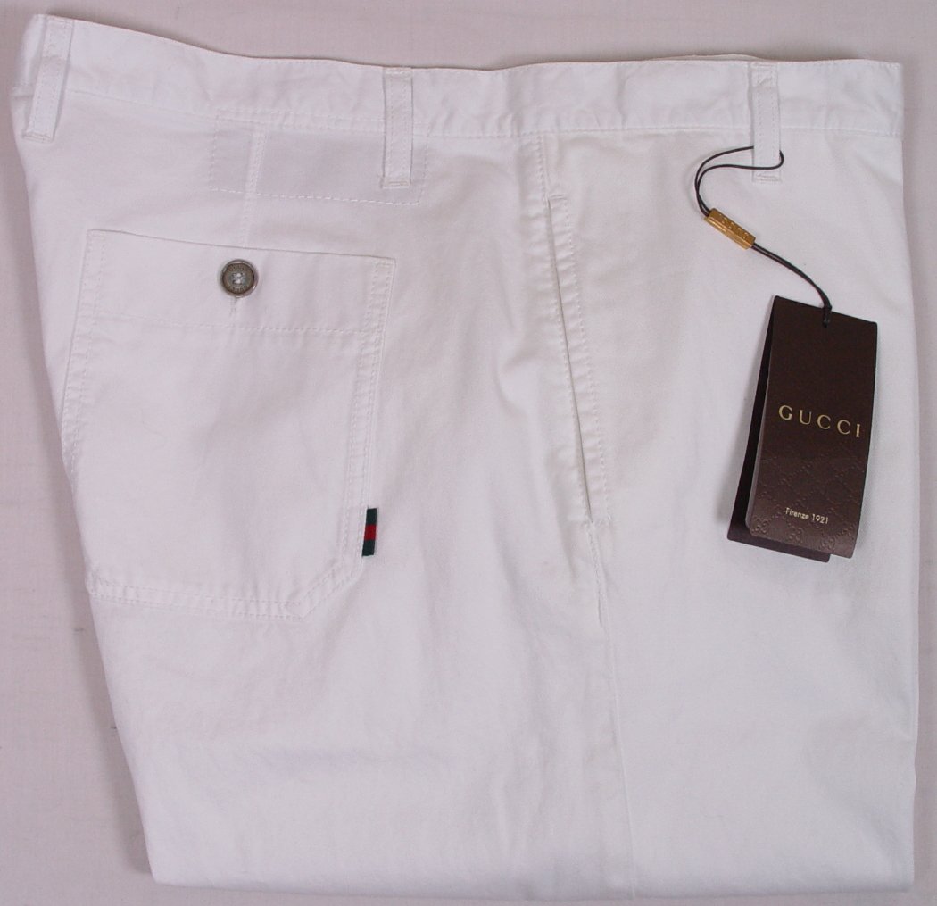 GUCCI PANTS $590 WHITE LOGO TAB LEATHER CHINO TROUSER SLACKS 40 56e NEW