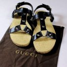 GUCCI SHOES $590 BLACK CALFSKIN LOGO EMBOSS CHARM BUCKLED SANDAL 13 46 NEW