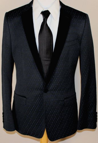 DOLCE & GABBANA JACKET $2195 BLACK 1-BTN TEXTURED VELVET FORMAL COAT 38R 50e NEW
