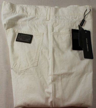 DOLCE & GABBANA PANTS $695 WHITE LOGO PLATE ORNAMENT FITLEG CHINO 34/36 50e NEW