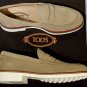 TOD'S SHOES $625 TAN LOGO EMBOSSED SPLIT TOE PEBBLE SOLE PENNY LOAFER 7 40e NEW