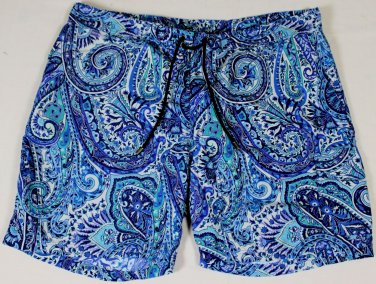 ETRO SWIM TRUNKS $365 BLUE/GREEN LOGO PAISLEY BEACHWEAR SWIM TRUNKS XXL 56e NEW