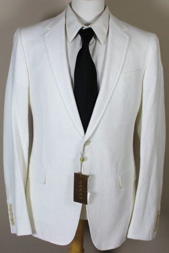 GUCCI JACKET $2450 WHITE TEXTURED DIAMOND DESIGN 2-BTN SUMMER BLAZER 40L 50e NEW