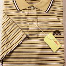 BRIONI POLO $495 TAN BROWN STRIPED LOGO EMBROIDERED 2-BTN GOLF SHIRT L 52e NEW