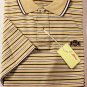 BRIONI POLO $495 TAN BROWN STRIPED LOGO EMBROIDERED 2-BTN GOLF SHIRT L 52e NEW