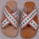 PAUL SMITH SHOES $395 WHITE/ORANGE CROSS STRAP LEATHER HANDMADE SANDAL 12 45 NEW