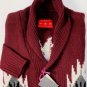 SAHAJA SWEATER $1985 MAROON NAVAJO PRINT 100%CASHMERE 4-BTN SHAWL CARD M 50e NEW