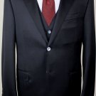 CORNELIANI SUIT $2460 BLACK SP 120's WOOL 2-BTN PEAK LAPEL 3-PC SUIT 44R 54e NEW