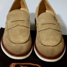 TOD'S SHOES $625 TAN LOGO EMBOSSED SPLIT TOE PEBBLE SOLE PENNY LOAFER 13 46e NEW