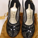 FERRAGAMO CREATIONS SHOES $1340 BLACK CALF/LACE HANDMADE RANINA SANDAL 7B 37 NEW