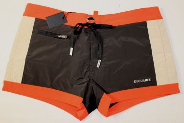 DSQUARED2 SWIM TRUNKS $465 DK BROWN LOGO ORNAMENTED SWIMSUIT BEACHWEAR S 48e NEW