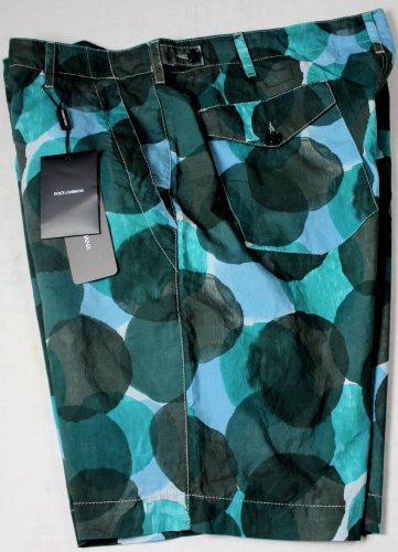 DOLCE & GABBANA SHORTS $680 LT BLUE/GREEN/BLACK SPOT DYED BERMUDAS 38 54e NEW
