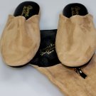CHARVET SHOES $545 BROWN CALFSKIN HOUSE SLIPPERS LOGO TRAVEL POUCH M 8-9 NEW