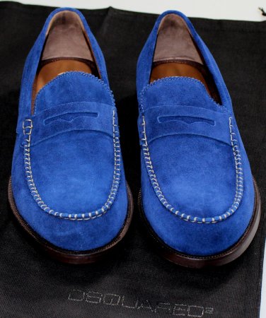 DSQUARED2 SHOES $650 BLUE SUEDE LOGO ORNAMENT HANDMADE PENNY LOAFER 8.5 41.5 NEW