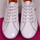 ETRO SHOES $435 WHITE/GRAY/NAVY PATENT LEATHER LOGO PINHOLE TRAINER 11D 44e NEW