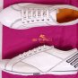 ETRO SHOES $435 WHITE/GRAY/NAVY PATENT LEATHER LOGO PINHOLE TRAINER 11D 44e NEW