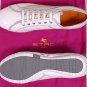 ETRO SHOES $435 WHITE/GRAY/NAVY PATENT LEATHER LOGO PINHOLE TRAINER 11D 44e NEW