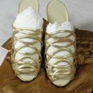 FERRAGAMO CREATIONS SHOES $1400 GOLD CALF HANDMADE KIMO2 STRAPY SANDAL 6B 36 NEW