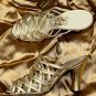 FERRAGAMO CREATIONS SHOES $1400 GOLD CALF HANDMADE KIMO2 STRAPY SANDAL 6B 36 NEW