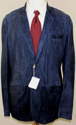 BRUNELLO CUCINELLI JACKET $6050 DARK BLUE SUEDE CALFSKIN 2BTN BLAZER 44R 56 NEW