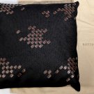 BOTTEGA VENETA PILLOW SET $980 BLACK LINEN BROWN LEATHER INTRECCIATO STITCH NEW