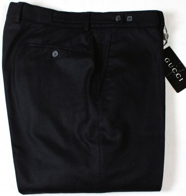 GUCCI PANTS $690 BLACK 100% WOOL FLANNEL BUTTONED WAIST WINTER SLACKS 40 56e NEW