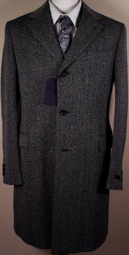 PRADA COAT $2795 BLACK/GRAY 100%WOOL TWEED 3-BTN NOTCH LAPEL TOPCOAT 42R 52e NEW