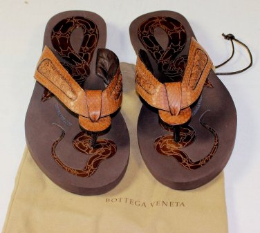 BOTTEGA VENETA SHOES $680 BROWN PYTHON SKIN INTRECIATTO THONG SANDAL 12 45e NEW