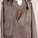 GUCCI COAT $5450 TAUPE 100%LEATHER/WOOL LOGO LINED/HOOD DUSTER JACKET 44 54e NEW