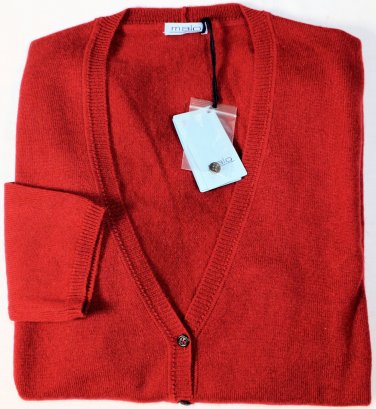 MALO SWEATER $795 ENGINE RED 100%CASHMERE V-NECK 7-BTN CARDIGAN 12 48e NEW