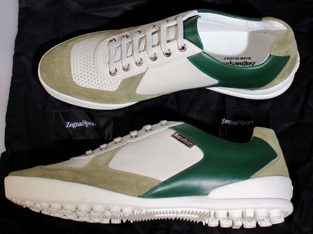 ZEGNA SPORT SHOES 585 GREEN/WHITE SUEDE/CALF LOGO GRIP GOLF TRAINER 8