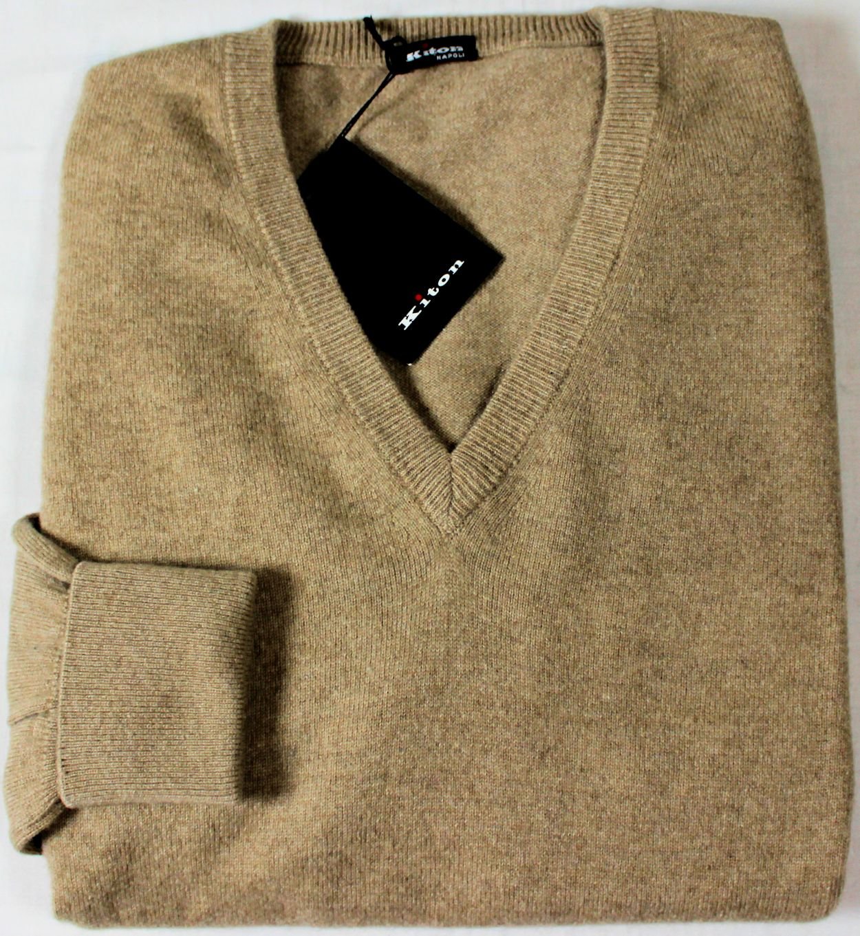 KITON SWEATER $1895 BROWN 100%CASHMERE V-NECK PICK STITCHED JUMPER MED ...