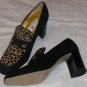 SAKS FIFTH AVENUE Suede Leather Black/Leopard Print Pumps 8 B Vero Cuoio Italy
