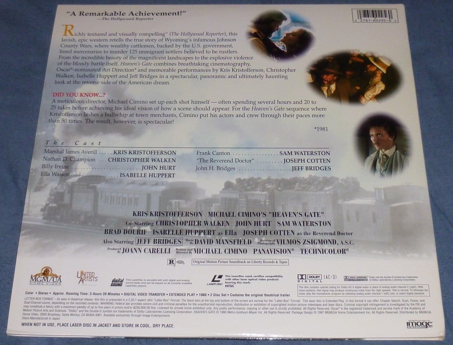 HEAVEN'S GATE 1997 Letterbox Laserdisc M Cimino Kris Kristofferson Jeff ...