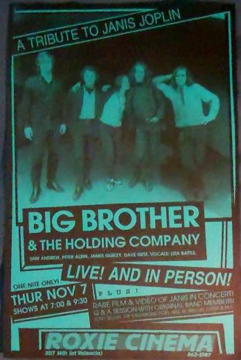 A TRIBUTE TO JANIS JOPLIN Roxie Cinema poster '96 Big Brother & the Holding Co